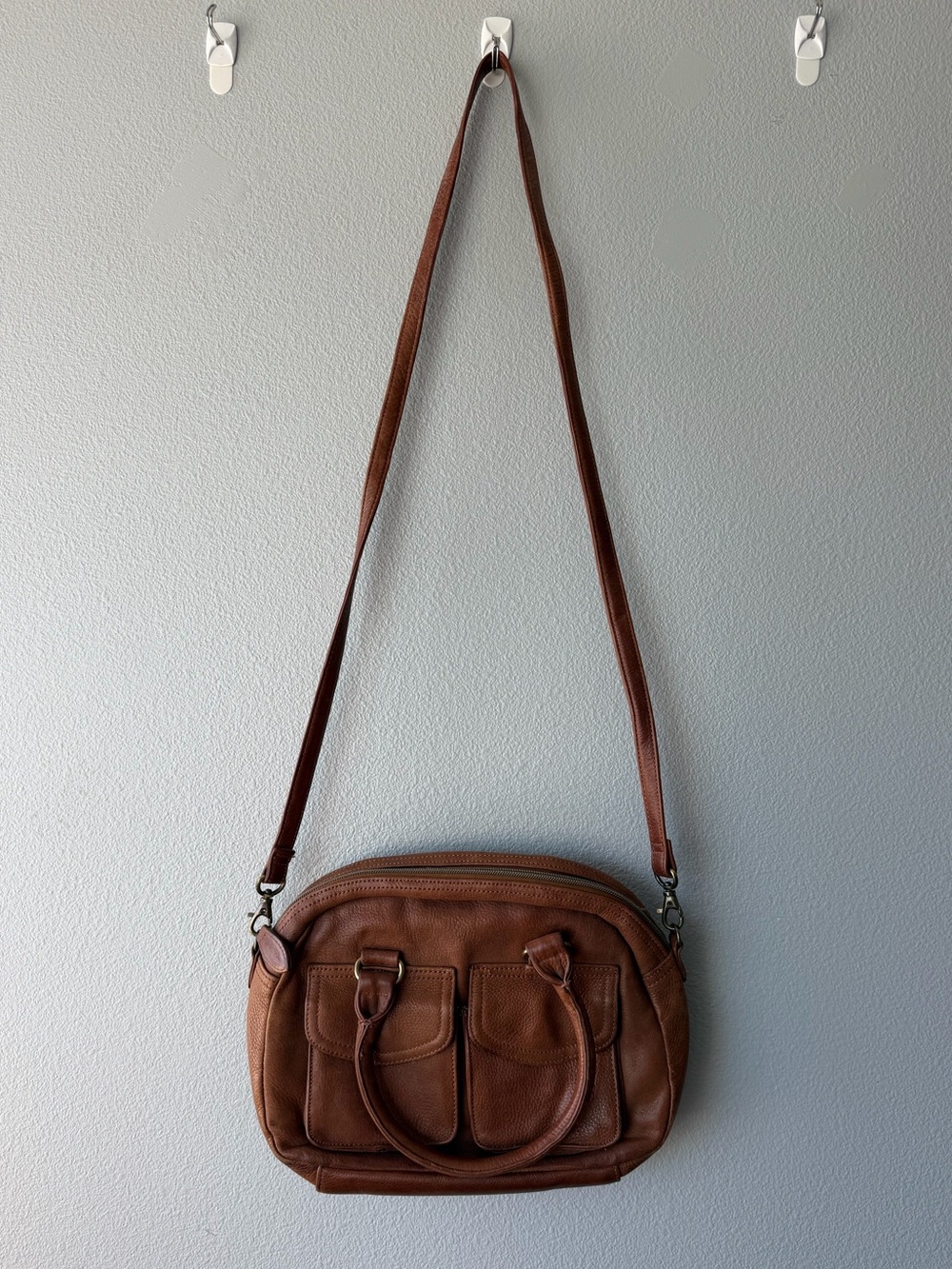 Fossil vintage brown leather two handle crossbody satchel purse